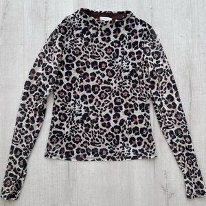 Leopard Print Sheer Long Sleeve Top